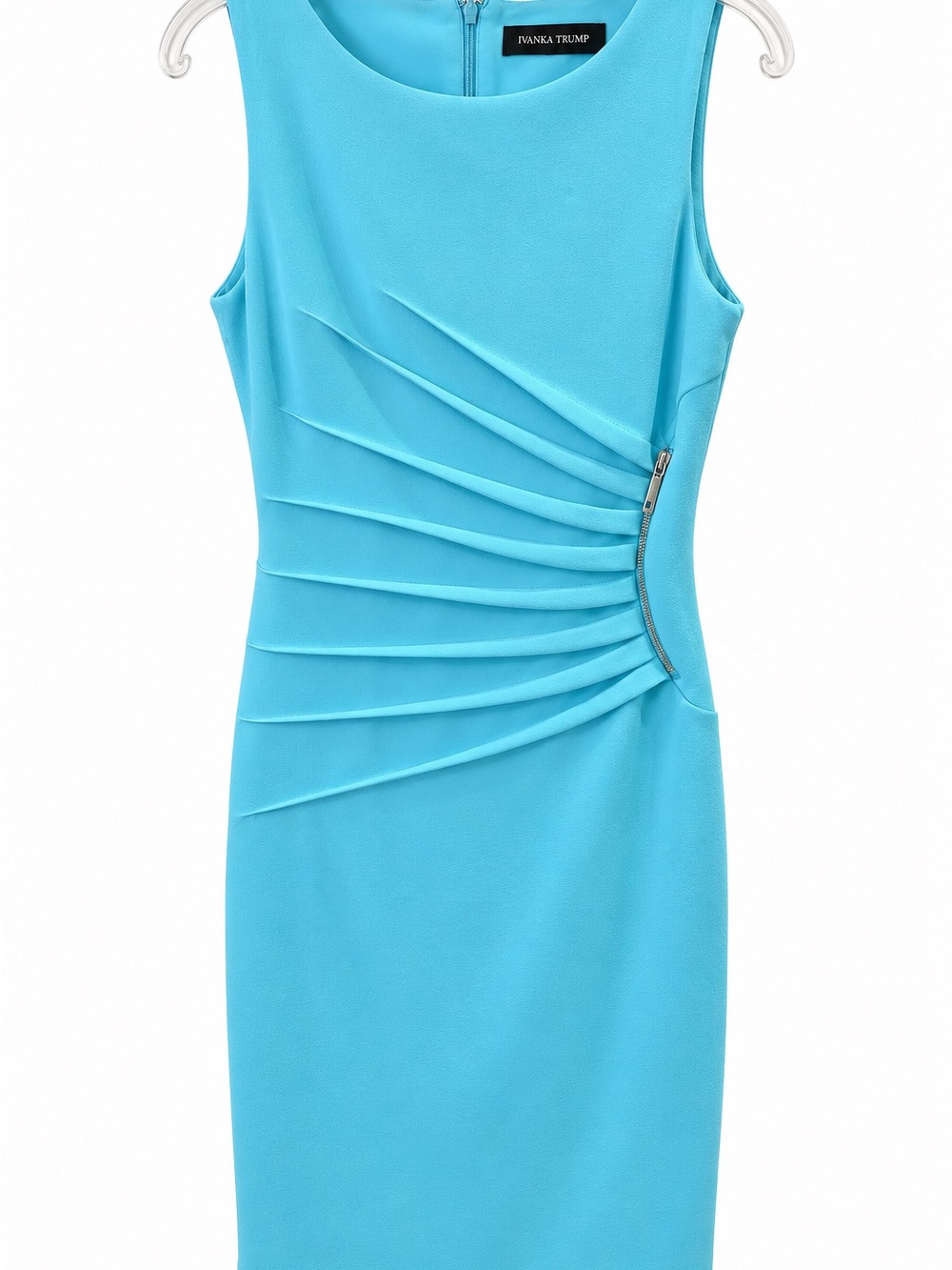 Ivanka Trump Turquoise Sleeveless Sheath Dress with Side Pleats